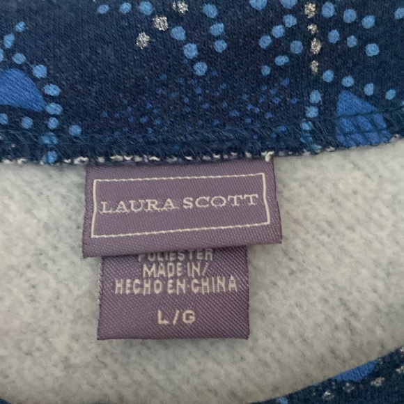 Laura Scott Snowflake Fleece Lined Cardigan Size Large Blue White‎ Pearl Buttons - Picture 6 of 8